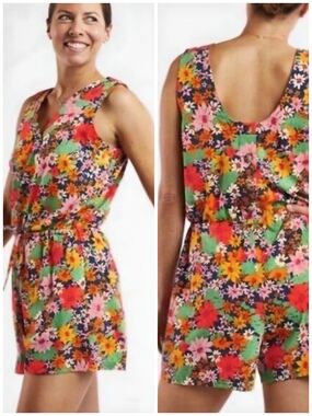 Toad&Co Bright Floral Button Back Romper, M